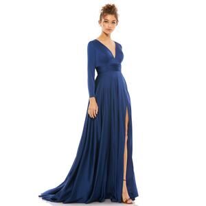 Mac Duggal 55245 Long Sleeve Ruched Waist Satin Gown Dress Size 16